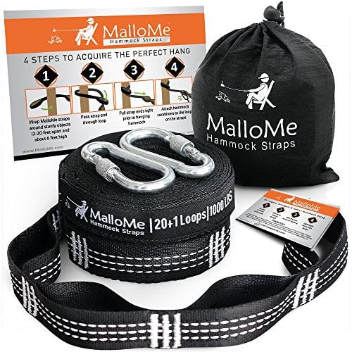 MalloMe XL Hängemattengurte – Hängematten-Baumgurte Set 2000+ LBS Heavy Duty 40 Loops & 100% No Stretch Suspension System Kit – Zubehör für Campinghängematten | 2 Karabiner | 12 Fuß