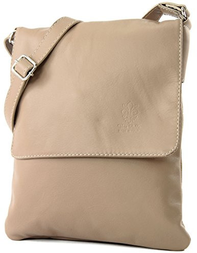 modamoda de - T33 - ital Umhängetasche Schultertasche aus Nappaleder, Farbe:Braunbeige