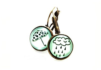 Ladyville Ohrringe Wolke Regenschirm Bronze, Collage by Vintage Style Ohrringe/Herbst schmuck/Wetter/Wolke mit Regen Ohrringe