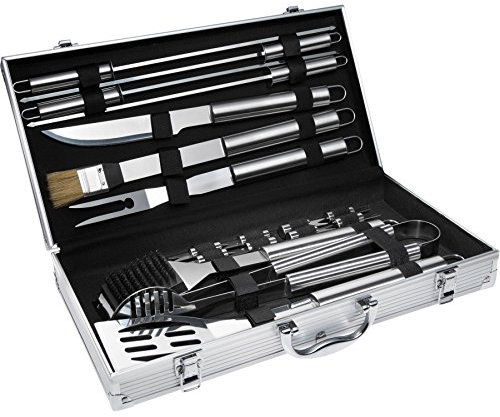 tectake® Set Barbecue Acciaio Inox, Accessori Barbecue con Valigetta Alluminio, Utensili Griglia, kit Barbecue Completo, Posate Barbecue, Spatola Pinza Forchettone, 18 Pezzi