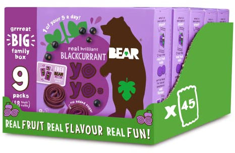 BEAR Blackcurrant Yoyos - Dried Fruit Rolls - Healthy - Vegan - 20g (45 packs)