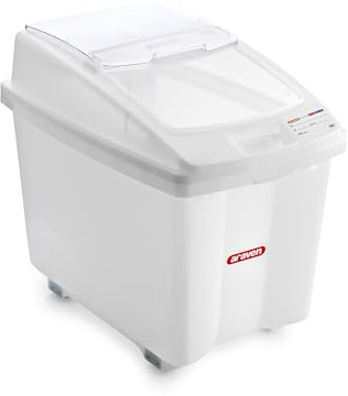 Araven Ingredient Bin Transparent - 80Ltr | Airtight seal and integrated write-on label preserve freshness, with durable wheels for easy commercial kitchen mobility.