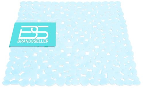 BRANDSSELLER- Alfombrilla de Ducha Antideslizante en Efecto Piedra con Ventusa Azul Claro 53x53cm