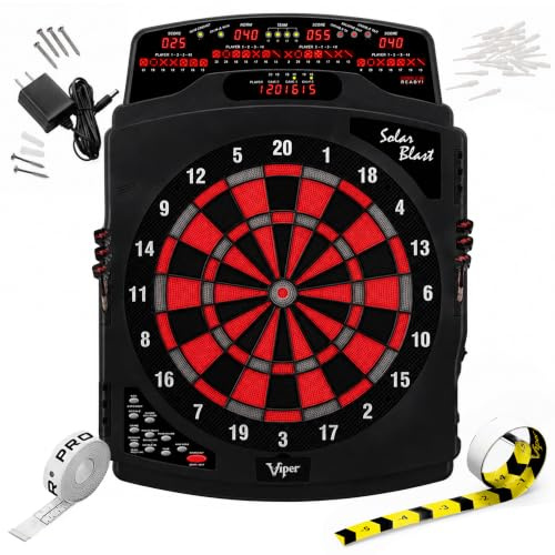 Viper Solar Blast Electronic Dartboard, 15.5 in Regulation Target, 43 Games, 16 Players, LED Scoreboard, 6 Darts Included, Black