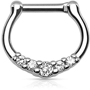 EXACT4U - Feiner Septum Clicker Ring Kristall-Besetzt Klar