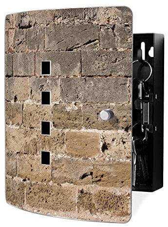 banjado Design Schlüsselkasten aus Edelstahl für 10 Schlüssel/Schlüsselbox zur Schlüsselaufbewahrung 24 x 21,5 x 7cm groß mit praktischem Magnetverschluss/Motiv Steinwand Antik