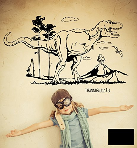 Wandtattoo Wandaufkleber Dino Saurier Dinosaurier T-Rex Tyrannosaurus Rex M1594 - ausgewählte Farbe: *Schwarz* - ausgewählte Größe: M - 97cm breit x 59cm hoch