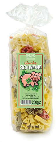 Bull & Bear bunte Glücksschwein Nudeln, 250g, Motivnudeln aus Hartweizengrieß, handgefertigt in deutscher Manufaktur, Pasta Geschenk