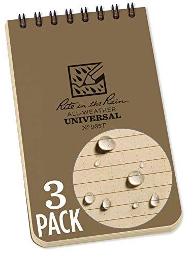 Rite in the Rain Allwetter top-spiral Notebook, 7,6 x 12,7 cm Universal Muster, 3 Stück Seitenmuster: Universal 3 x 5 hautfarben 935T-3