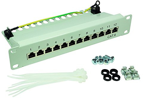 BIGtec 12 Port CAT6 Patchpanel Verteilerfeld Verteiler Patchfeld 10 Gigabit LSA Technik RJ45 8P8C RAL7035 grau 10 Zoll 10