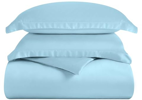Superior 300 Thread Count Duvet Cover Set, 100% Modal from Beech, Solid, Full/Queen, Light Blue