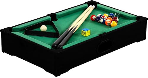 GAMES PLANET Mini Pool Billardtisch Nano inkl. Zubehör (2 Queues, Kugeln, Dreieck, Kreide), 3 Dekore, Maße: 51 x 31 x 10 cm