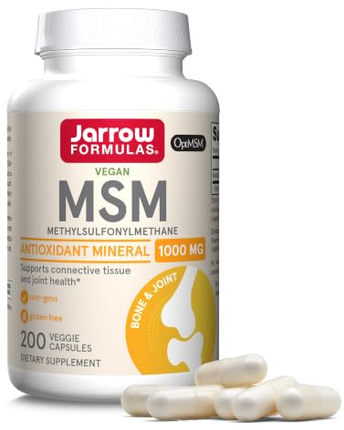 Jarrow Formulas MSM 1000 mg - 200 Veggie Capsules - Methylsulfonylmethane - Source of Sulfur - Dietary Supplement Supports & Strengthens Joints - Up to 200 Servings