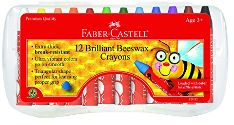 Faber-Castell Beeswax Crayons in Durable Storage Case: Non-Toxic Jumbo Triangle Crayons, Travel-Friendly Toddler Art Supplies for Kids (Ages 3+) (12 Count)