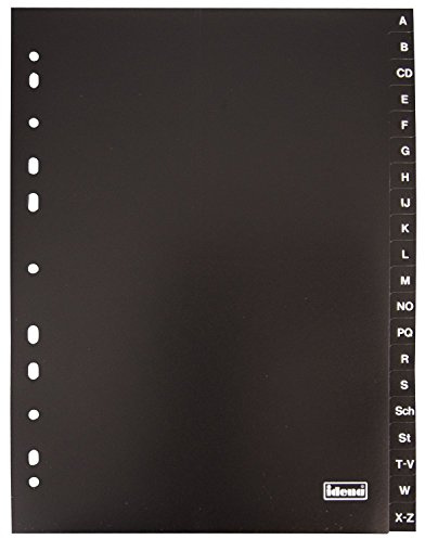 5x Ordner Register A-Z / 20tlg. / DIN A4 / aus PP 120µ / Farbe: schwarz