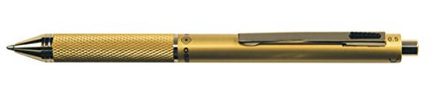 Osama, Quadra - Stylo Bille 0,8 mm Pointe Fine + Porte Mine 0,5 mm, à Déclic en Métal Satiné - Stylo Couleur avec Encre Noire, Bleue et Rouge, Idéal pour Papeterie, Fourniture Scolaire et Bureau, Or