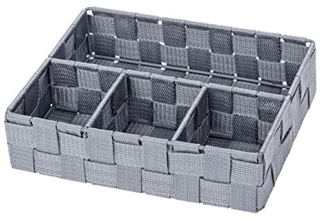 WENKO Aufbewahrungskorb Adria Klein Grau - Badorganizer, Polypropylen, 26 x 6.5 x 17 cm, Grau