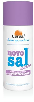 NOVOSAL IODATO, Sale iposodico, arricchito in iodio, Per chi vuole ridurre l'apporto di sodio, Con 28.5% di potassio, 300 gr