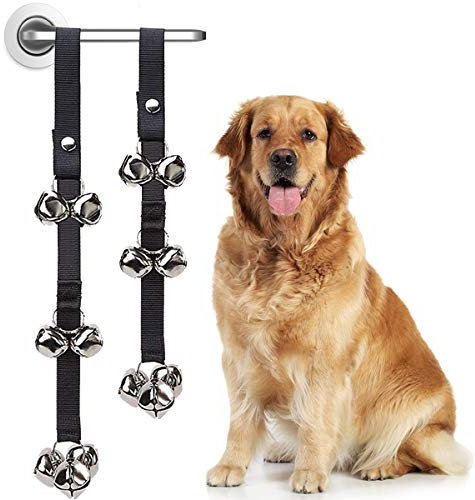 Friends Forever Housetraining Dog Doorbell for Bathroom Potty Training, Adjustable Nylon Strap Length, Behavior Aid Handle or Knob, Puppy Cat Kitten Go Outside Communication Supplies - Black