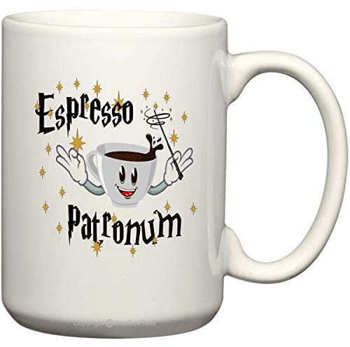 ESPRESSO PATRONUM - Funny Harry Potter Coffee or Tea Cup 11 / 15 oz Mug for Wizards by BeeGeeTees® 01303 (15 oz) by BeeGeeTees