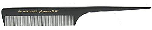 HERCULES SÄGEMANN - 188R-497R | 8 Zoll Kamm aus hochwertigem Ebonit | Stielkamm für Frisuren und separieren einzelner Haarsträhnen | Feine Zahnung | Farbe: Schwarz