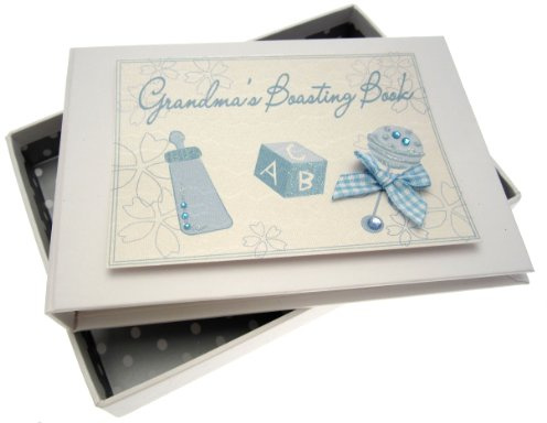 White Cotton Cards Kleines Fotoalbum Oma's Angebebuch, englische Aufschrift, blaue Rassel