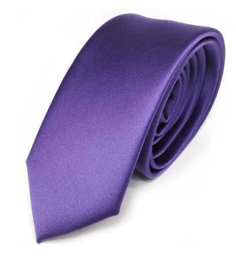 TigerTie Herren Krawatte 6 cm schmale Satin Tie in lila violett einfarbig uni Business, festliche Veranstaltungen und Freizeit