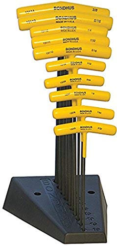 Bondhus 13190 Lot de 10 tournevis à bille et poignées hexagonales en T avec support, tailles 3/32-3/8