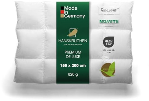 HANSKRUCHEN® Premium de Luxe Daunendecke 155x200 cm - Medium / Ganzjahresdecke - Made in Germany Kassettendecke aus 100% Baumwolle - Allergiker geeignet