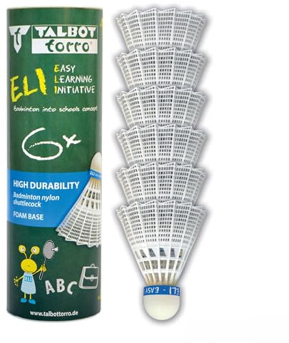 Talbot Torro Federball ELI, 6er Dose, robuster langlebiger Schulsport Badmintonball, mittlere Geschwindigkeit (medium-blau), geschäumter Fuß, ideal für das Training mit Kindern und Jugendlichen,469382