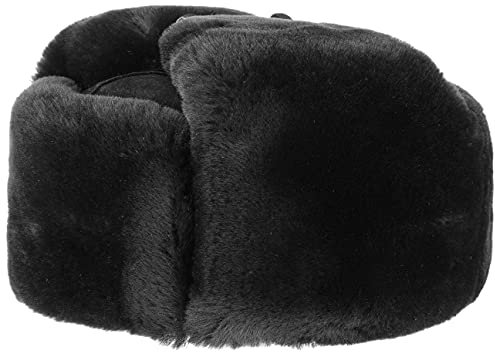 LIERYS Schiwago Pelzmütze aus Leder in Schwarz oder Braun (ca. 12 cm hoch) - Uschanka mit Steppfutter - Russenmütze mit Fell (Schwurwolle) - Wintermütze Größen S-XXL schwarz XXL (62-63 cm)