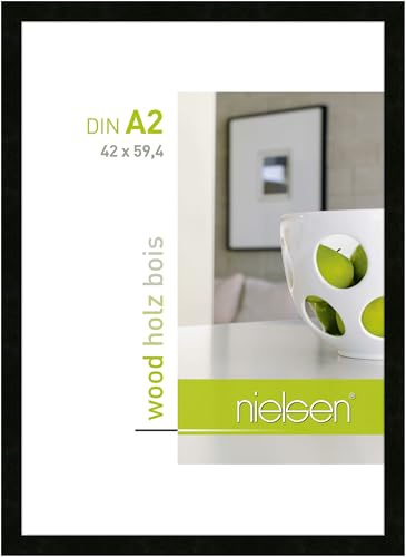 nielsen Bilderrahmen, 42 x 59,4 cm (A2), Holz, Schwarz, Posterrahmen zum Aufhängen im Hoch- & Querformat, Echtglas, Essential