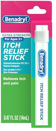 Benadryl Extra Strength Anti-Itch Relief Stick, Bug Bite Itch Relief, Diphenhydramine HCl Topical Analgesic & Zinc Acetate Skin Protectant, Great for Camping Essentials, 0.47 fl oz