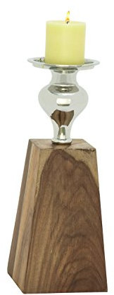 Deco 79 48758 Teak/Aluminium Kerzenhalter, 15,2 x 38,1 cm