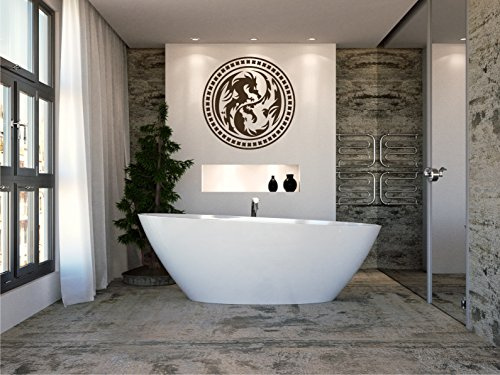 INDIGOS UG - Wandtattoo Wohnzimmer - Wandaufkleber Yin Yang Drache 60cm x 60cm - braun E921 - Aufkleber Kinderzimmer Schlafzimmer Küche Badezimmer Büro Dekoration