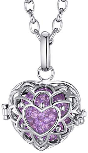 Morella Damen Halskette Edelstahl 70 cm mit Herzform Anhänger und Klangkugel Flieder Ø 16 mm in Schmuckbeutel