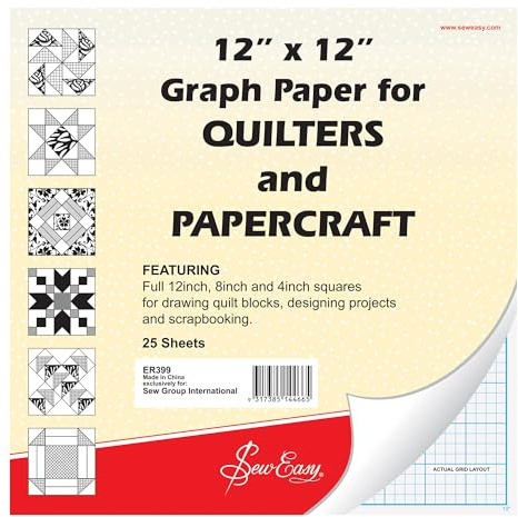 Sew Easy Quilters Graph Paper – 25 x 12” Sheets, Imperial Grid for Quilt Blocks, Scrapbooking, Sewing, Dressmaking, Quilting