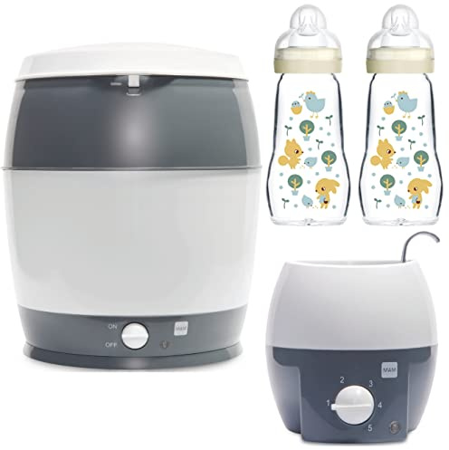 MAM primamma Set - 2 x MAM Glasflasche 260ml MAM Steriliser primamma Babykoster + Geschenk - Neutral