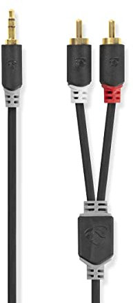 HQ 3.5mm/2x RCA, 5m cavo audio 2 x RCA Blu, Grigio
