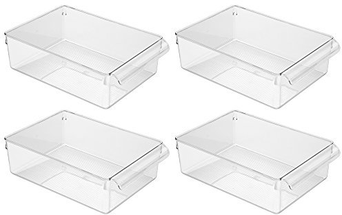 iDesign Linus Aufbewahrungsbox, großer Küchen Organizer aus Kunststoff mit Griffen, 4er-Set Vorratsdosen, durchsichtig
