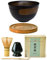 Ceramic Matcha Bowl Set – Black Matcha Bowl with Brown Brush Strokes, Matcha Whisk Set & Scoop, Traditional Japanese Matcha Tea Set for Ceremony, Complete Matcha Kit with Accessories