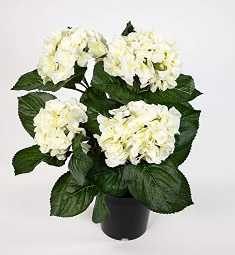 Seidenblumen Roß Hortensienbusch Deluxe 42cm weiß-Creme im Topf LM Kunstpflanzen künstliche Hortensie Pflanzen Blumen