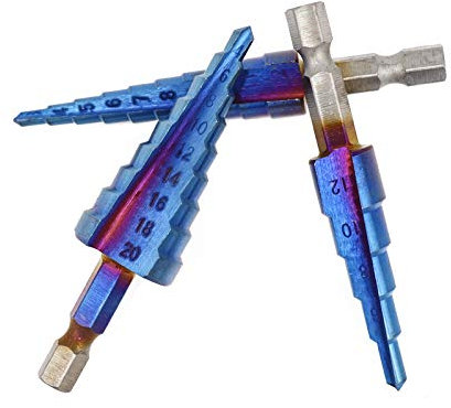 Juego de brocas de cono de paso de acero HSS, recubierto de titanio, vástago triangular/hexagonal, cortador de agujeros grandes y de alta velocidad para madera, acero inoxidable