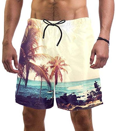 Eslifey, pantaloncini da spiaggia da uomo con palme, costume da bagno elastico Multi XXL