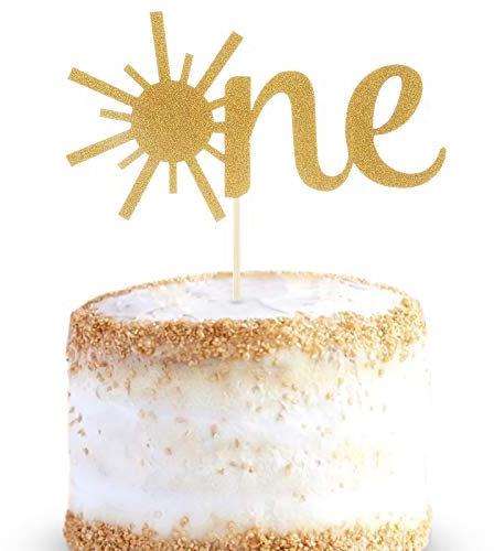 Tortenaufsatz für den 1. Geburtstag des Babys – Goldene Glitzer-Sonnenschein zum ersten Jahrestag der Dusche, einseitige Sonne, 1 Geburtstagstorte Smash Topper für Fotoautomaten-Requisiten