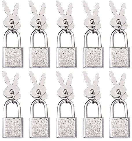 10 Pcs Vintage Style Cute Square Padlocks Antique Style Luggage Locks Metal Mini Padlocks for Diary Book, Storage Box, Bags