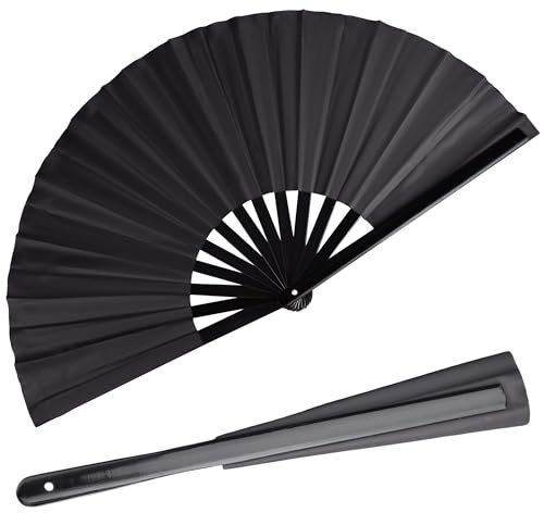 HONSHEN Éventail Pliable en Bambou pour Homme et Femme - Chinois Japonais pour Festival, Danse, Cadeau, Performance, Décoration (Noir, 2p)