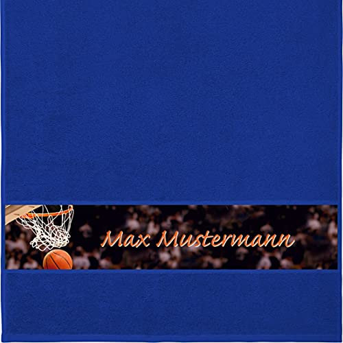 Manutextur Handtuch mit Namen - personalisiert - Motiv Basketball - viele Farben & Motive - Dusch-Handtuch - Royalblau - Größe 50x100 cm - persönliches Geschenk mit Wunsch-Motiv und Wunsch-Name