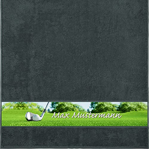 Manutextur Duschtuch mit Namen - personalisiert - Motiv Golf - viele Farben & Motive - Dusch-Handtuch - anthrazit - Größe 70x140 cm - persönliches Geschenk mit Wunsch-Motiv und Wunsch-Name