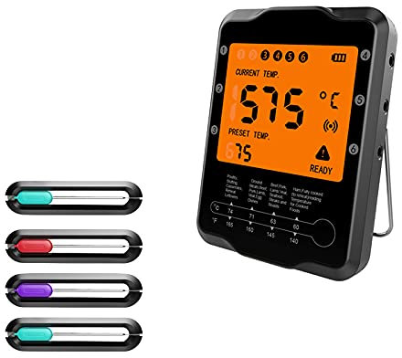 Lungo Raggio Intelligente Wireless Carne Termometro con Bluetooth Istante Leggere Termometro Alimenti Fumatore BBQ Forno Cucina 4 Sonde